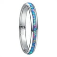 thumbnail image 1 of 3mm Tungsten Rings for Women Blue Opal Inlay Wedding Rings Polished Band Size 5-10, 1 of 5
