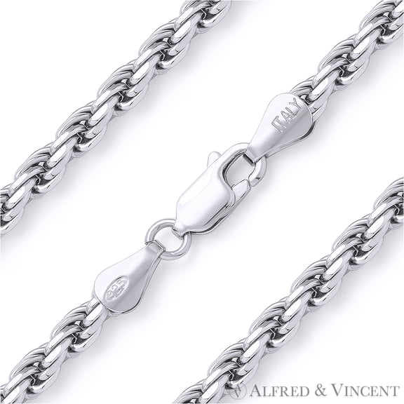3mm Twist-Rope Diamond-Cut Link Italian Chain Bracelet in .925 Sterling Silver w/ Rhodium