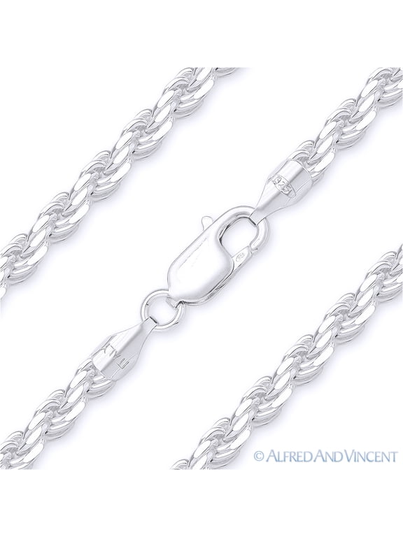 3mm Twist-Rope Diamond-Cut Link Italian Chain Bracelet in Solid .925 Sterling Silver