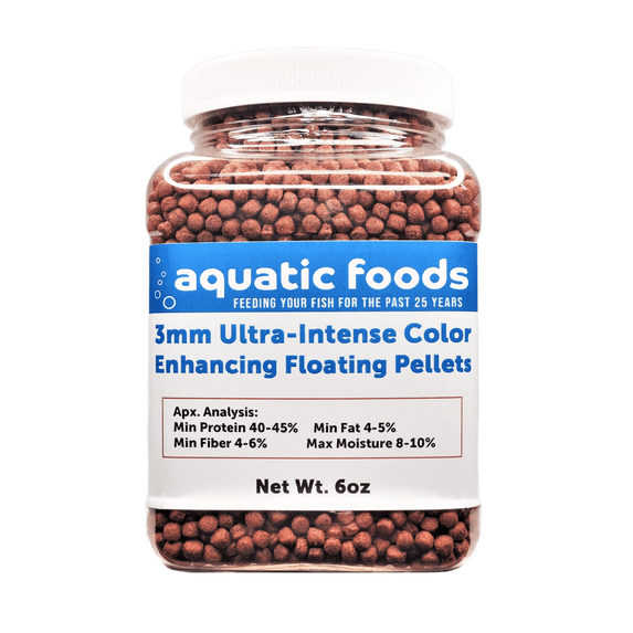 3mm Ultra-Intense Red Color Enhancing FLOATING Pellets for ALL Tropical Fish, Discus, Red Flower Horn, Red Parrot, ALL Fish, ALL Cichlids ...6oz Small Jar