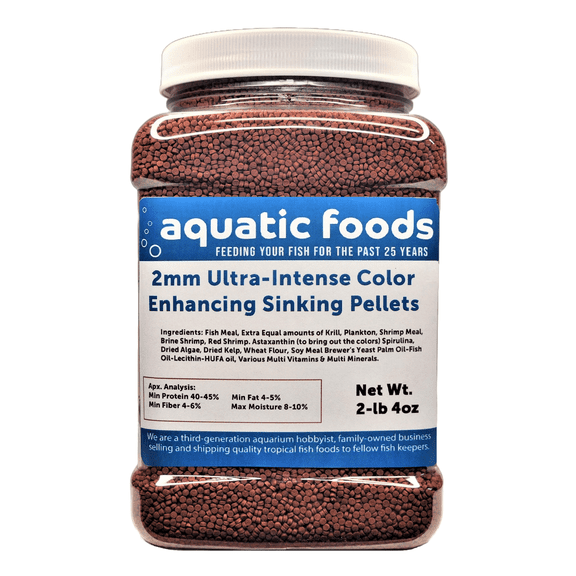 3mm Ultra-Intense Red Color Enhancing Sinking Pellets for Shrimp, Snails, Crayfish, Catfish, All Bottom Fish, Discus, Cichlids Community Fish, All Tropical and Pond Fish 2-lb 4oz Med Jar