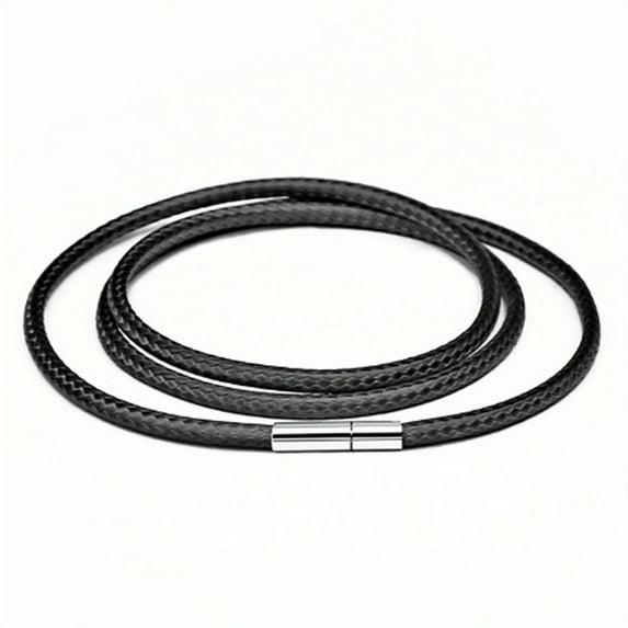 3mm Wax Cord Choker Necklace Stainless Steel Clasp Thin 16"-30" Mens Necklace,Black-28inch