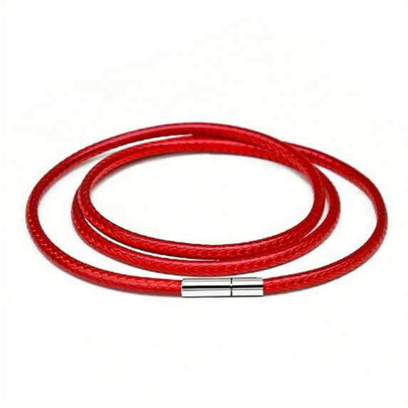 3mm Wax Cord Choker Necklace Stainless Steel Clasp Thin 16"-30" Mens Necklace,-Red-24inch