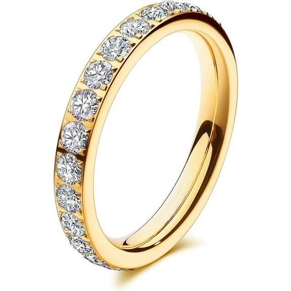 3mm Wedding Bands for Women Eternity Ring 18K Gold Plated Cubic Zirconia Engagement Rings Stackable Anniversary Promise Statement Ring Gift for Her Size 5 to 10