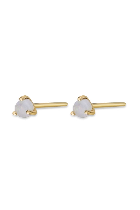 3mm White Opal Round Stud Earrings for Women in 14k Yellow Gold with 3-Prong Martini October Birthstone Jewelry by Lavari Jewelers