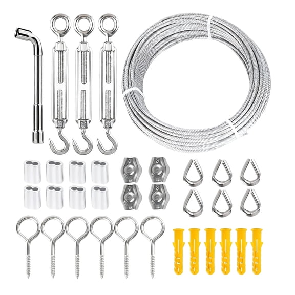 3mm Wire Rope Cable Kit, 2 Rolls 65.6 ft / 20 Meters, 304 Stainless Steel PVC Coated, Heavy Duty Clothesline, Includes Turnbuckle, Crimping Loop Sleeve for Outdoor Garden, Indoor Use