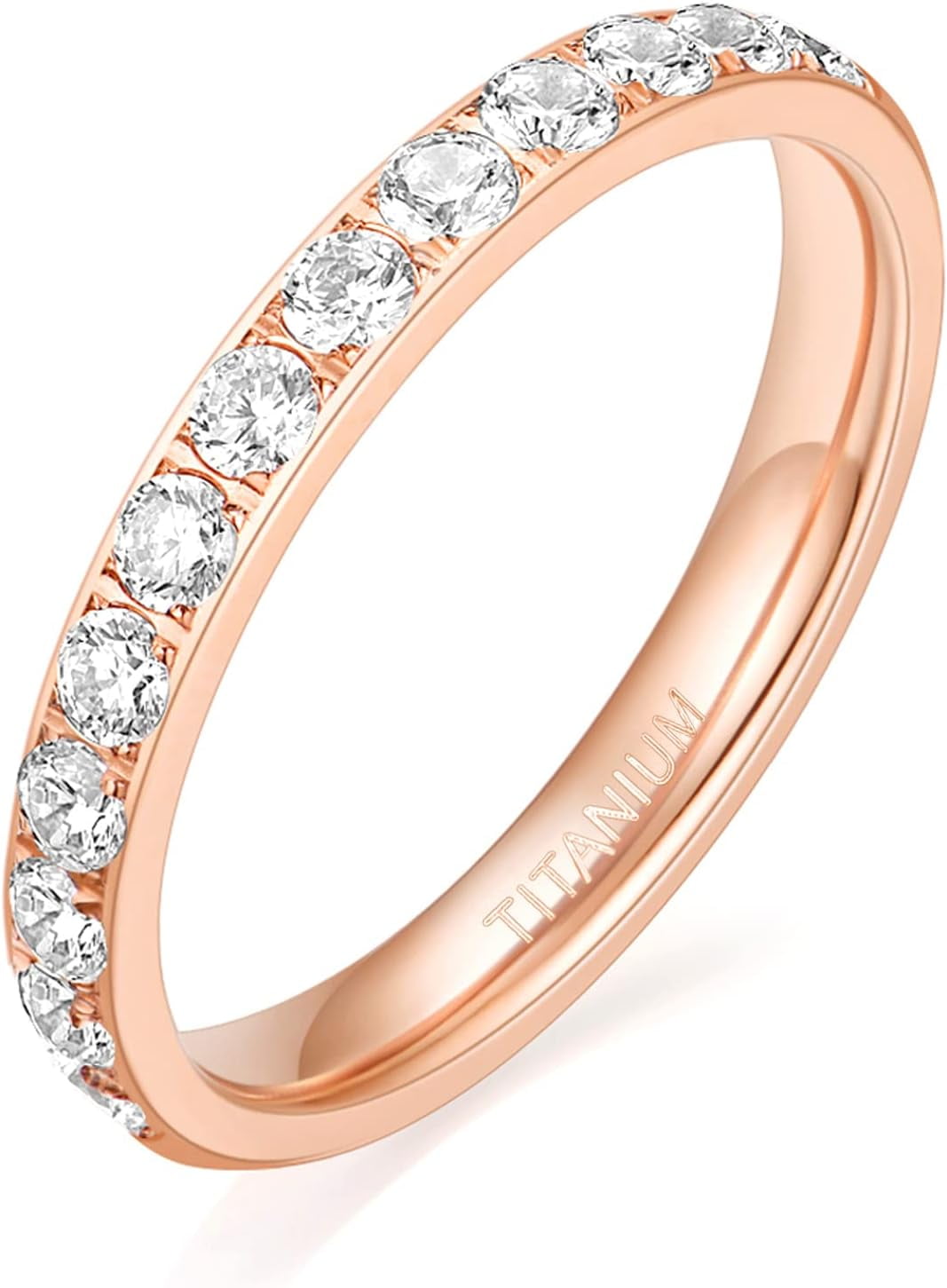 3mm Women Titanium Engagement Ring Half Cubic Zirconia Eternity Wedding ...