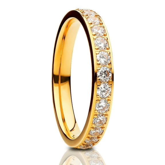 3mm Yellow Gold Eternity Ring,Titanium Wedding Ring,3mm Wedding Ring,Anniversary Ring,Ladies Ring,CZ rING