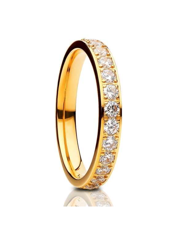 3mm Yellow Gold Eternity Ring,Titanium Wedding Ring,3mm Wedding Ring,Anniversary Ring,Ladies Ring,CZ rING