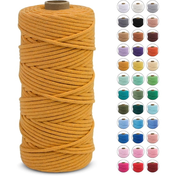 3mm x 109 Yards Braided Macrame Cord, Natural Cotton Cord Craft String, Golden 109Yards