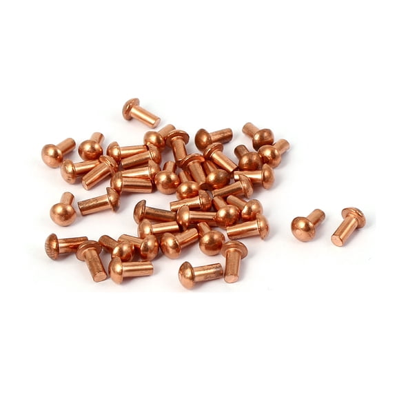 3mm x 6mm Round Head Copper Solid Rivets Fasteners Hardware Gold Tone 60 Pcs