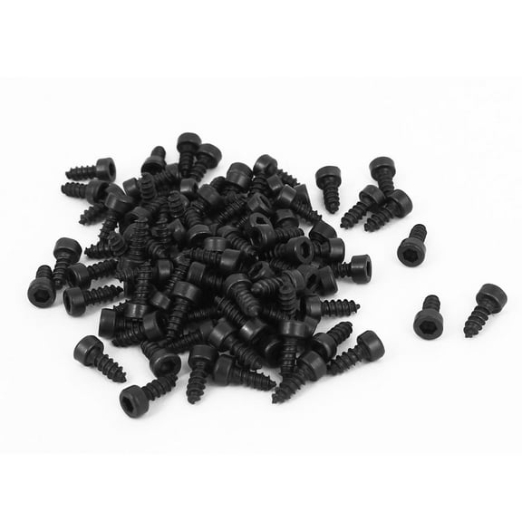 3mm x 8mm Carbon Steel Hex Head Self Tapping Screws Bolt Black 100Pcs