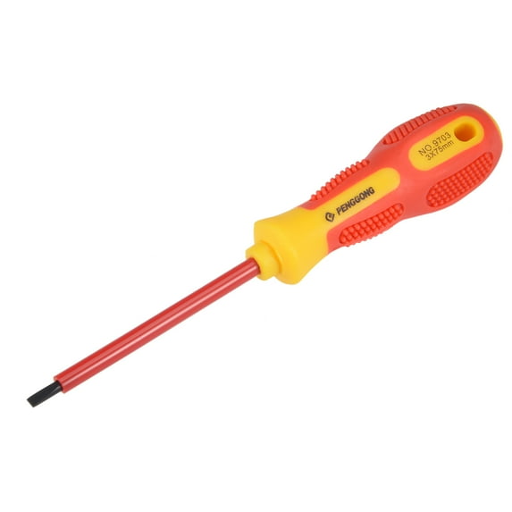 3mmx75mm Shaft 3mm Magnetic Tip Rubber Coated Grip Slotted Flat Head Screwdriver