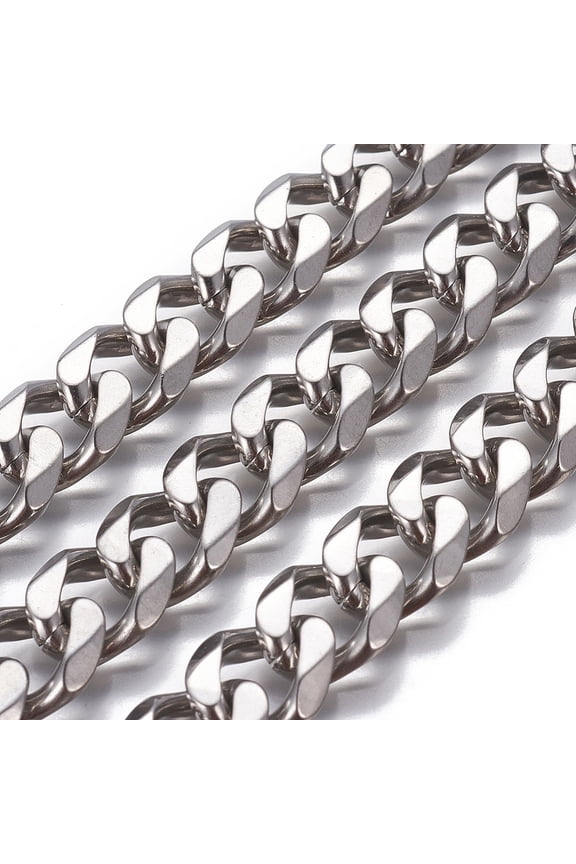 3ms 201 Stainless Steel Cuban Link Chains Chunky Curb Chains Faceted Unwelded Stainless Steel Color 13.5~14x11.5~12x3mm