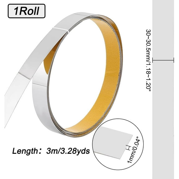3ms Flexible Self Adhesive 201 Stainless Steel Molding Trim Decorative Trim for Wall Mirror Furniture Door Wardrobe Stainless Steel color 30~30.5x1mm