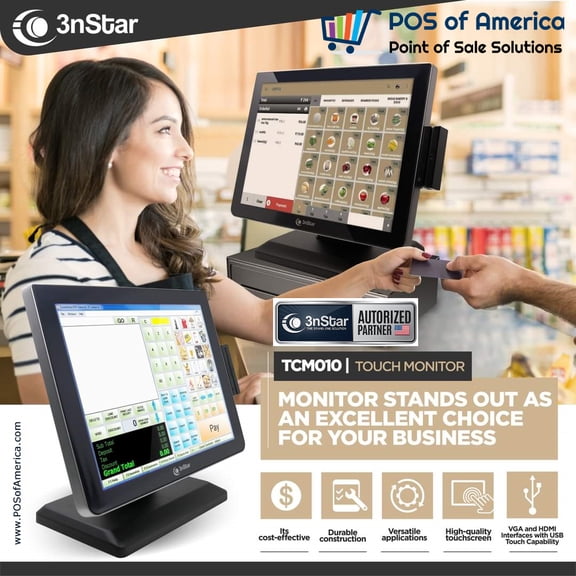 3nStar 15 Led Touch Screen Monitor Free Bezel 10 Points Capacitive (TCM010VH) VGA + HDMI