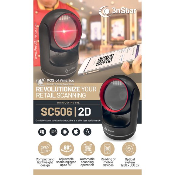3nStar 2D Hands 2D Free Omni-directional Barcode Scanner SC506 USB