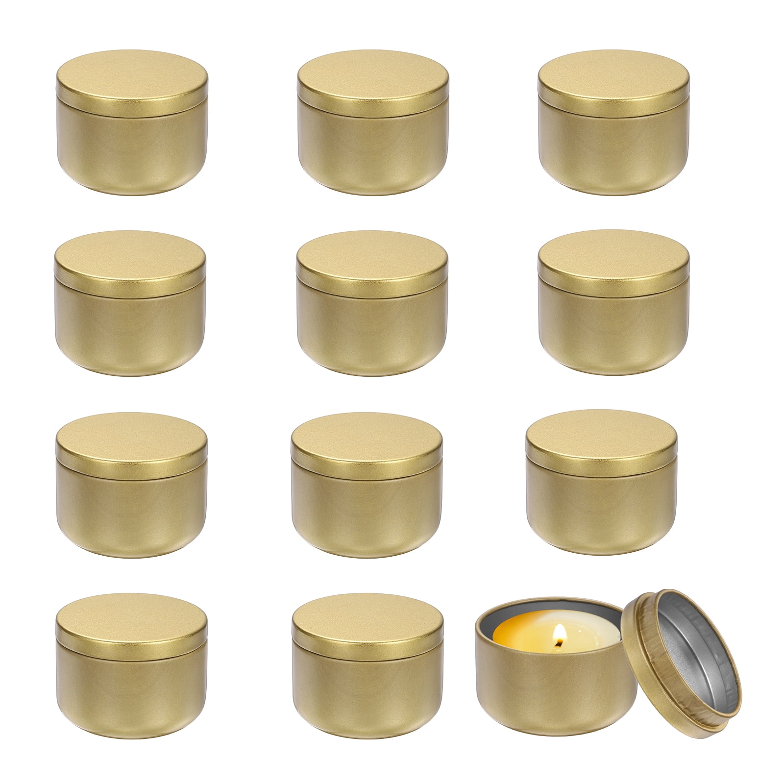3oz Candle Tins, 12pcs Metal Candle Tins Jars with Lids Round Empty Tin Can Containers Bulk for Storage Tea and Making DIY Arts Crafts Christmas Gifts, Gold Tone