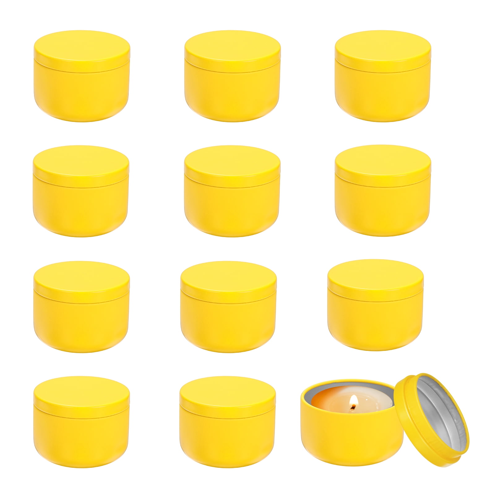 3oz Candle Tins, 12pcs Metal Candle Tins Jars with Lids Round Empty Tin Can Containers Bulk for Storage Tea and Making DIY Arts Crafts Christmas Gifts, Yellow