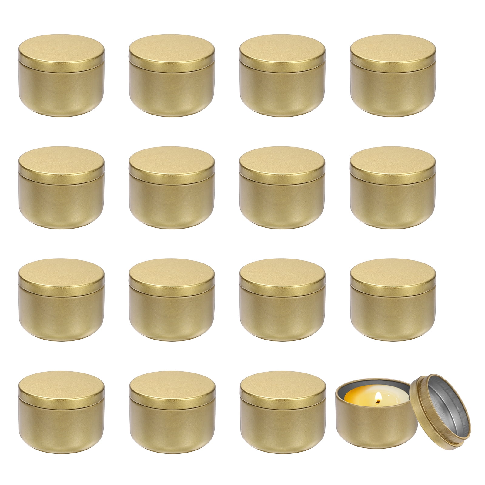 3oz Candle Tins, 16pcs Metal Candle Tins Jars with Lids Round Empty Tin Can Containers Bulk for Storage Tea and Making DIY Arts Crafts Christmas Gifts, Gold Tone