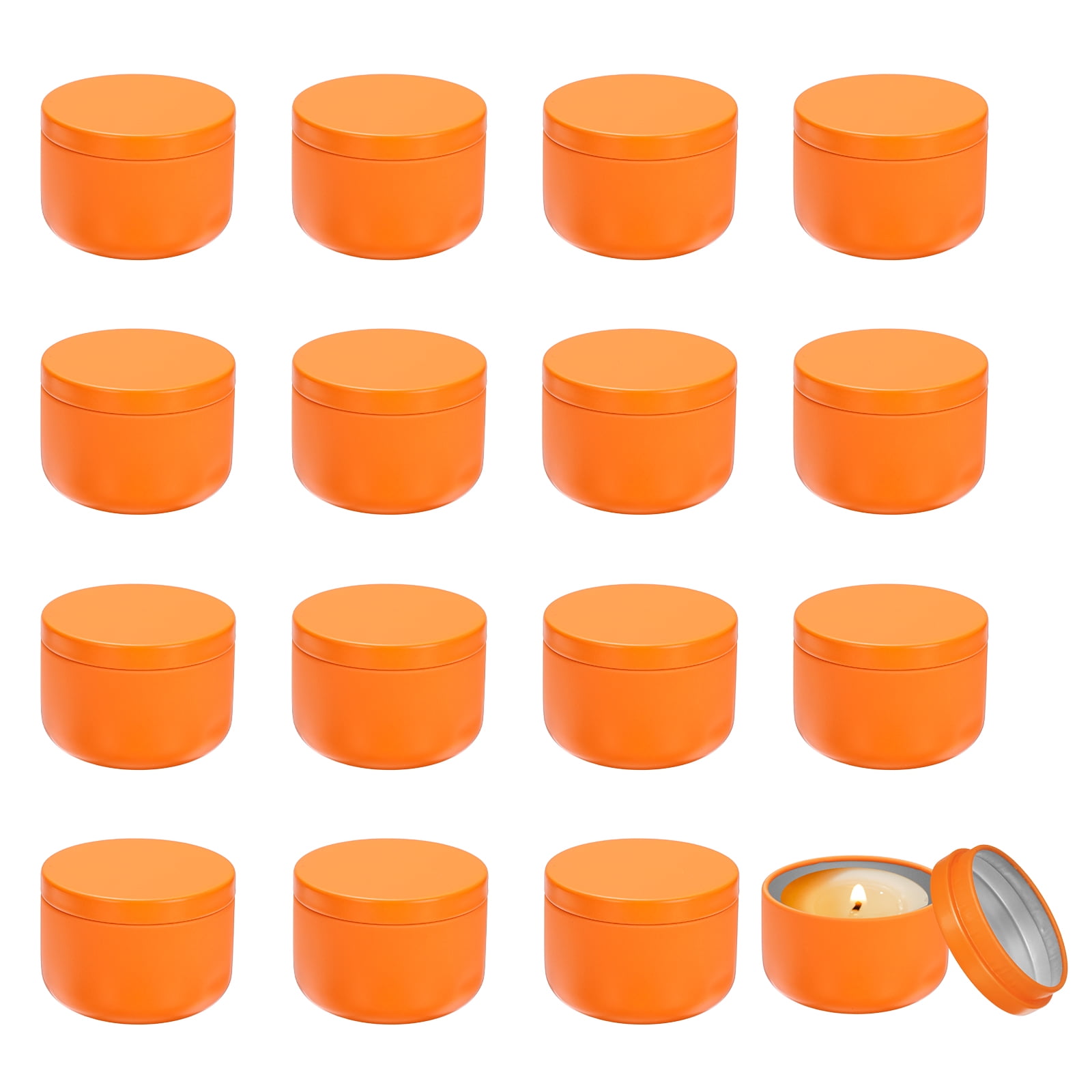 3oz Candle Tins, 16pcs Metal Candle Tins Jars with Lids Round Empty Tin Can Containers Bulk for Storage Tea and Making DIY Arts Crafts Christmas Gifts, Orange
