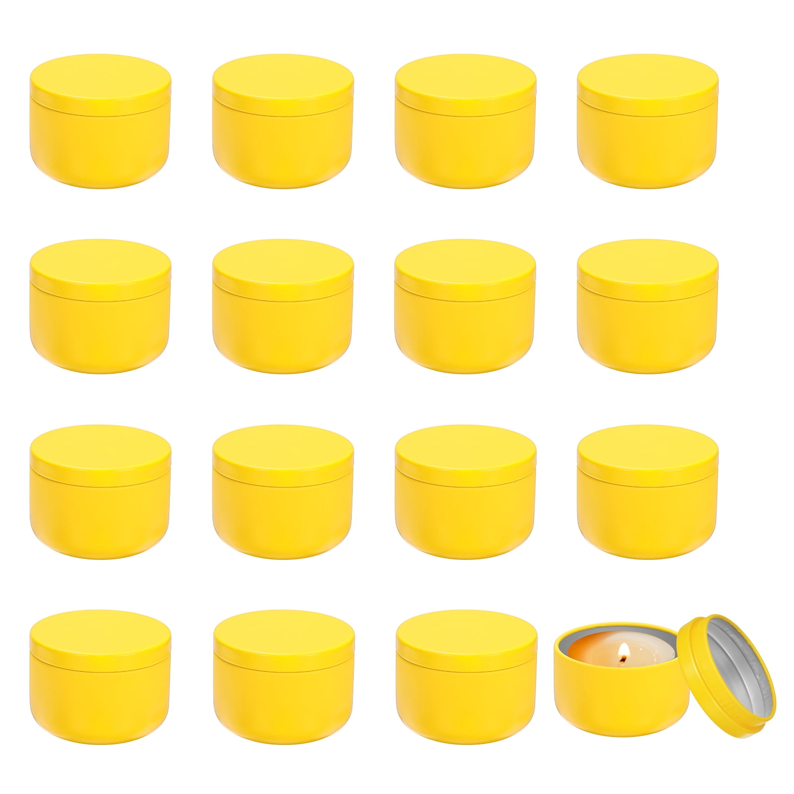 3oz Candle Tins, 16pcs Metal Candle Tins Jars with Lids Round Empty Tin Can Containers Bulk for Storage Tea and Making DIY Arts Crafts Christmas Gifts, Yellow