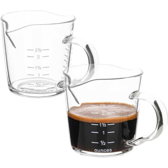 3oz Espresso Shot Pitcher 2 Pack with Double Pour Spouts & Ergonomic Grip Handle, Barista Measuring Shot Glass Cup for Precise Coffee Liquid Portioning