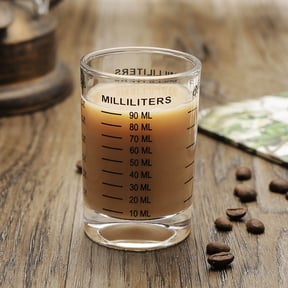 3oz Glass Measuring Cup with Double Scale, Thickened Borosilicate Liquid Measuring Cup, Easy-Read Red Markings, ML & Teaspoon Scale, Versatile Kitchen & Bar Mini Shot Cup, Dishwasher Safe