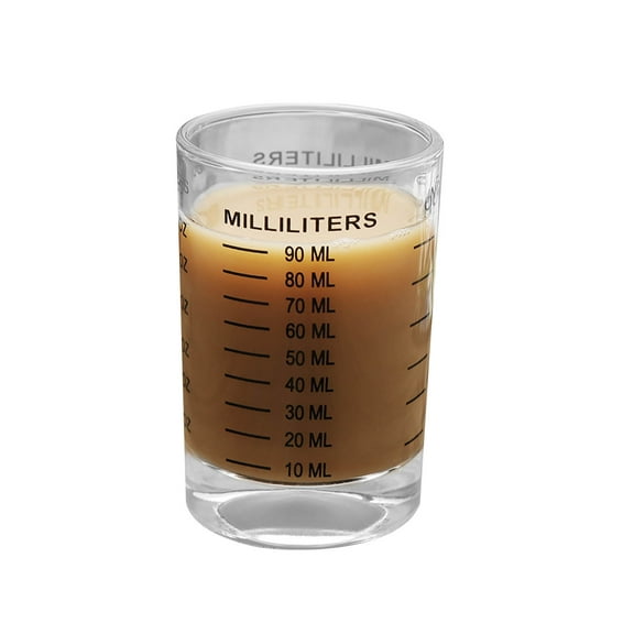 3oz Glass Measuring Cup with Double Scale, Thickened Borosilicate Liquid Measuring Cup, Easy-Read Red Markings, ML & Spoon Inc, Versatile Kitchen & Bar Mini Shot Cup, Dishwasher Safe