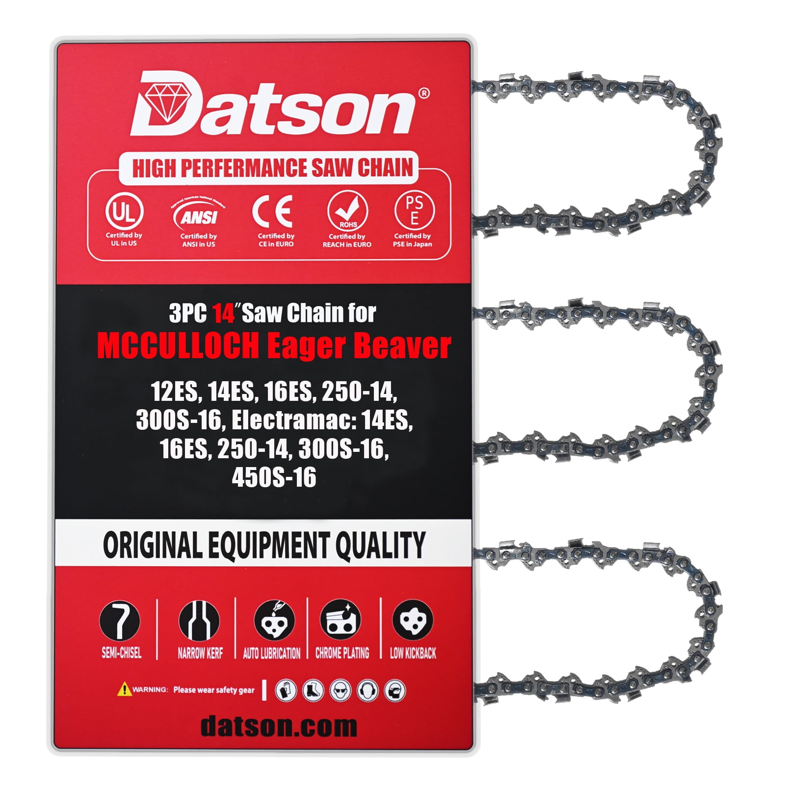 3pack,14 Inch Chainsaw Chain 3/8" LP Pitch .050" Gauge 50 Drive Links ...