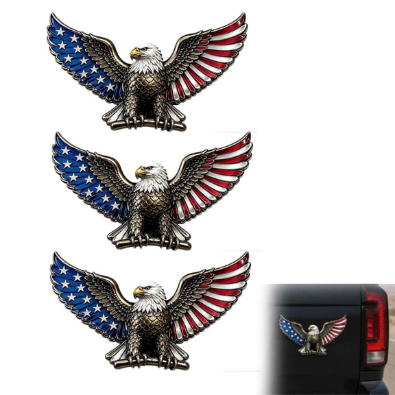 3pack 1776-2026 3D Metal Eagle Auto Emblem, Red White Blue Patriotic Car Badge for Truck SUV Motorcycle, 250th Anniversary Gift