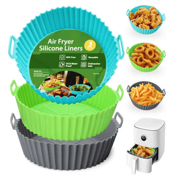 3pack Air Fryer Silicone Liners, 8Inch Airfryer Liners, AirFryer Basket Liner, Reusable Food Grade Air Fryers Basket Pots Oven Liner Baking Tray, Air Fryer Silicone Mat Accessories Kitchen