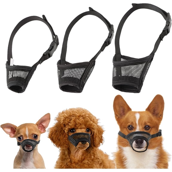 3pack Dog Muzzle Suits for Small Medium Large Dogs, Drinkable Breathable Mouth Guard, Adjustable Strap Soft Dog Muzzle to Prevent Biting Chewing, Air Mesh Muzzles for Scavenging Licking (XS+S+M)