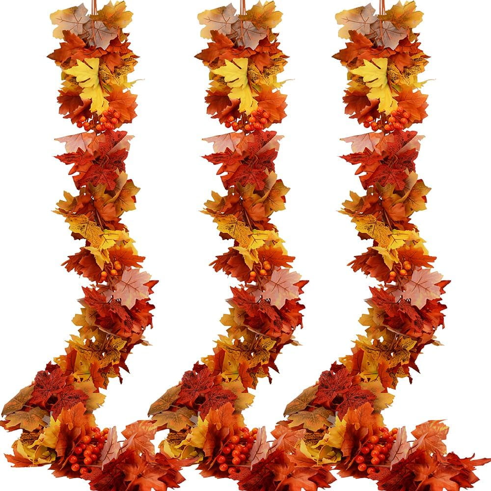 3pack Fall Garland Maple Leaf Garland 5.9Ft/Piece Fall Maple Leaves ...