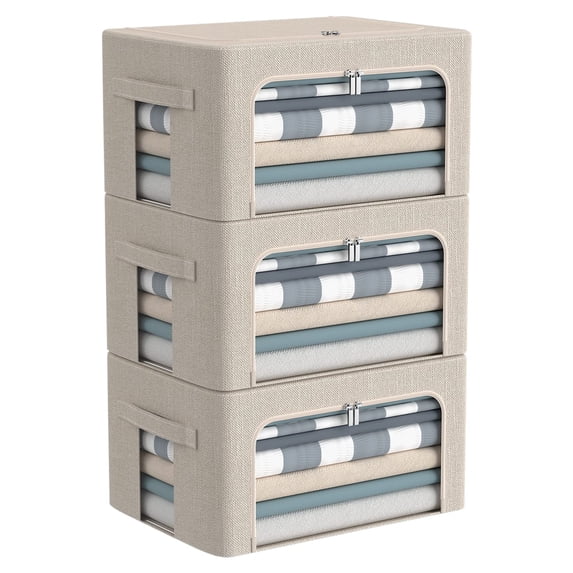 3pack Foldable Storage Bins - Frame Box Linen Fabric Stackable Clothes ...