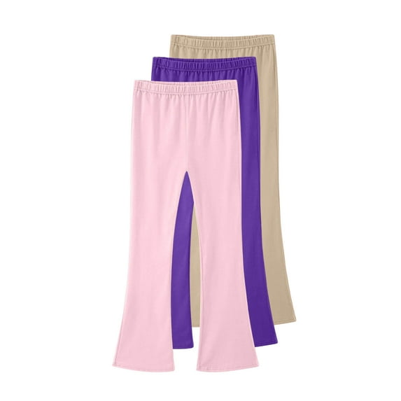 3pack Girls Pants Cotton Elastic Waist Solid Color Flared Trousers Casual Comfy Sporty Lightwight Outfits (12-13Years, Pink,Dark Blue,Khaki)