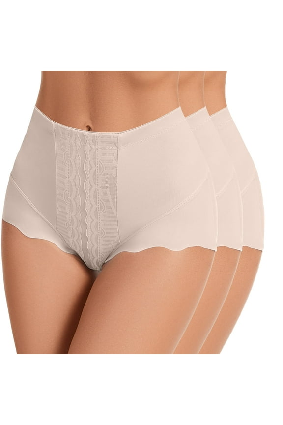 3-Pack Women's High-Waisted Shaping Underwear - Tummy Control Girdle Design, 3 Skin, Size L