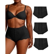 3Pack Women's High Waisted Panties Moderate Tummy Control Shapewear Panties Stretch Lace Briefs for Women