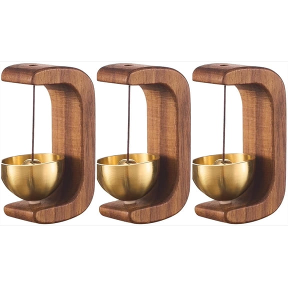 3pack Magnetic Shopkeepers Bell for Door Opening - Vintage Wooden Wind Chime Doorbell with Brass Bell, Dopamine Decor & Wireless Adhesive Door Chime for Front Porch, Wall, Garden, Shop