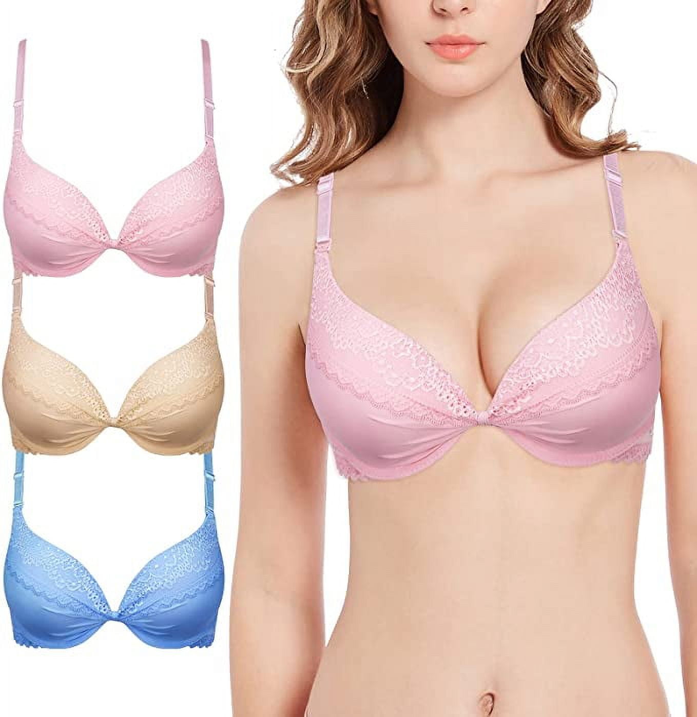 Bra for Women Adjustable Shoulder Strap Thin Underwear Comfortable Push Up  Side Collection Lace Underwear Hot Pink 42 