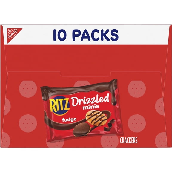 (3pack) RITZ Drizzled Minis Fudge Crackers, Bulk Lunch Snacks for Kids and Adults, 10 - 0.9 oz Snack Packs