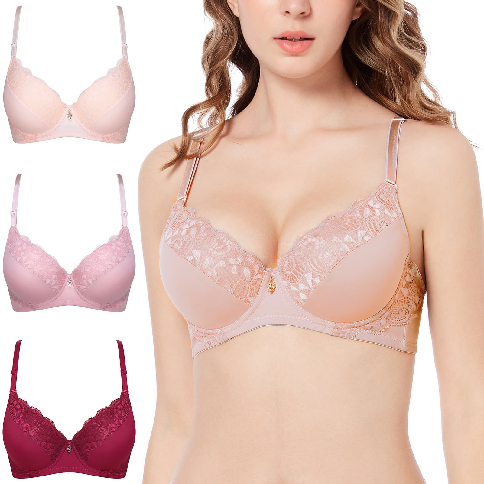 Lace Bralettes for Women Sexy Push Up Bra Comfort Padded Underwire