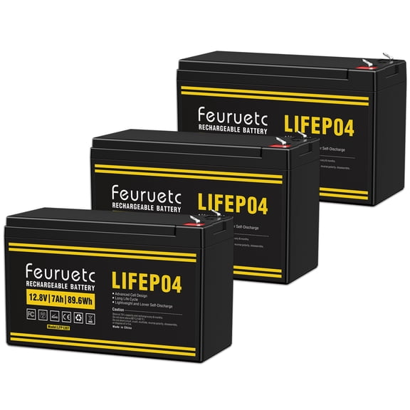 3pack12V 7Ah Lithium LiFePO4 Battery 2000+ Deep Cycles Rechargeable Battery for Solar Powar, Lighting, Power Wheels,children's electric toys Fish Finder and More, Built-in BMS