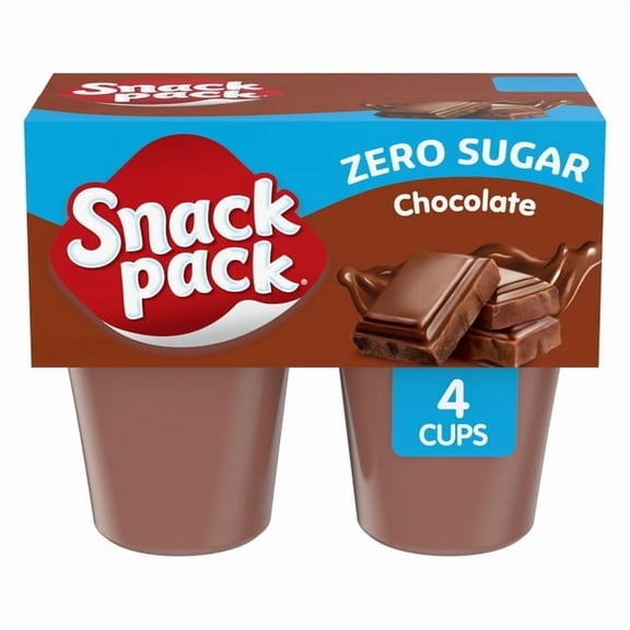 (3packs)-Snack Pack Zero Sugar Chocolate Pudding, 3.25 oz Pudding Cups, 4 Count-With Original Chocolate Pudding Cups-Total 12 Counts