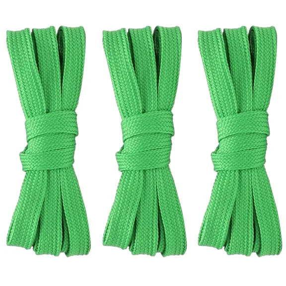 3pair Double Layers Flat Shoelaces Strings Grass Green for Sneakers 24-72 Inch