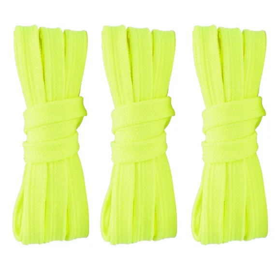 3pair Double Layers Flat Shoelaces Yellow Green for Sneakers Adults Kids 24"-72"
