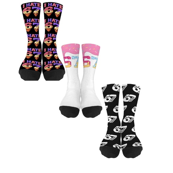 3pairs 67 Socks Ice Cream 6 7 Meme Novelty Six Seven Number Crew Socks Funny Gifts For Boys Girls Festive Print Kids Socks Soft Winter Crew Socks