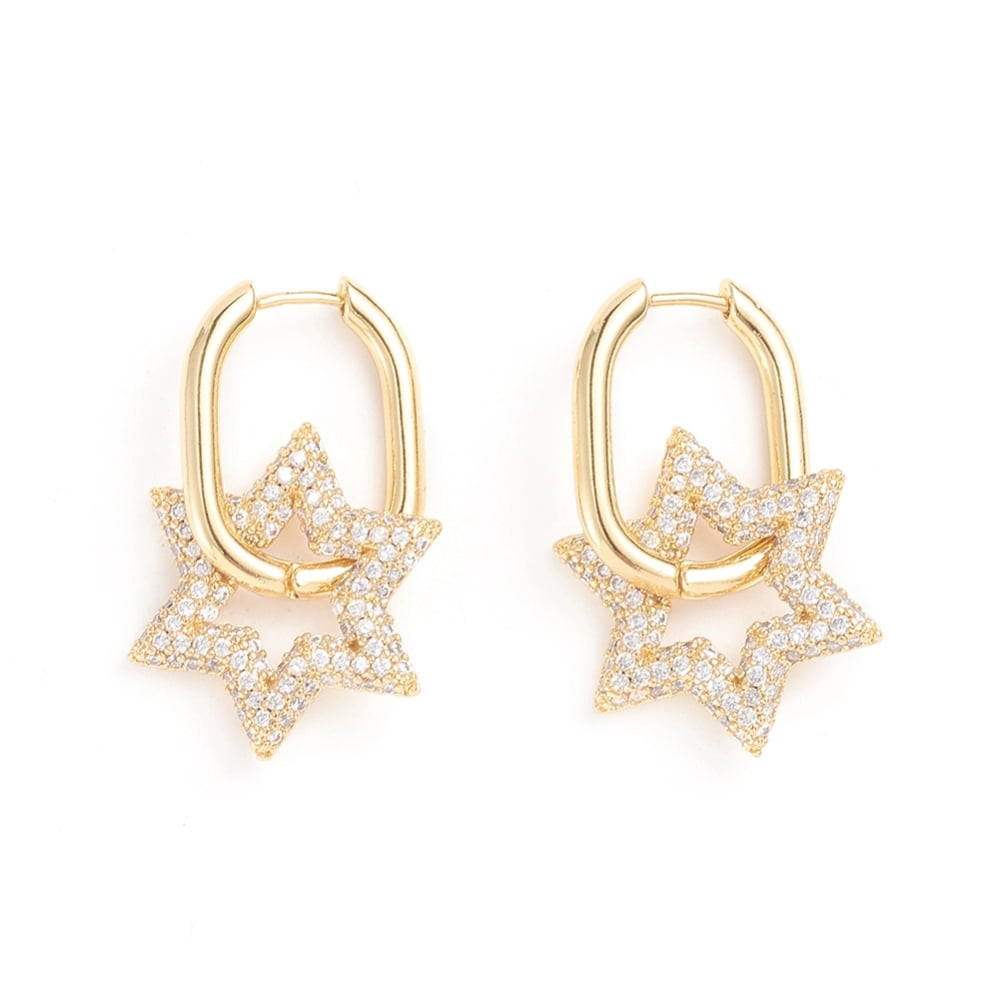 3pairs Brass Micro Pave Cubic Zirconia Huggie Hoop Earrings Long-Lasting Plated for Jewish Star of David Clear 33mm Pin: 0.8mm