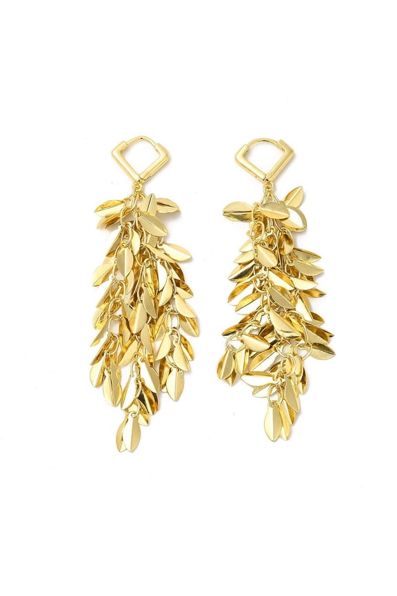 3pairs Rack Plating Brass Leaf Dangle Hoop Earring Long Cluster Drop Earrings for Women Cadmium Free & Nickel Free & Lead Free golden 73mm Pin: 0.8mm
