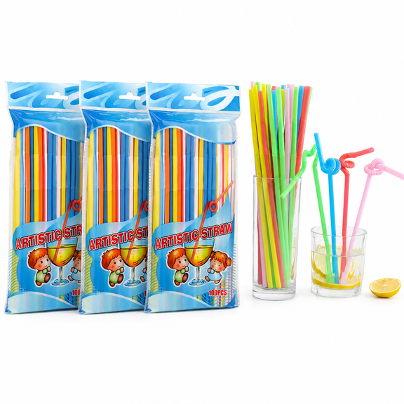3park Flexible Drinking Straws, 300 Count, 3 Packs, Assorted Colors